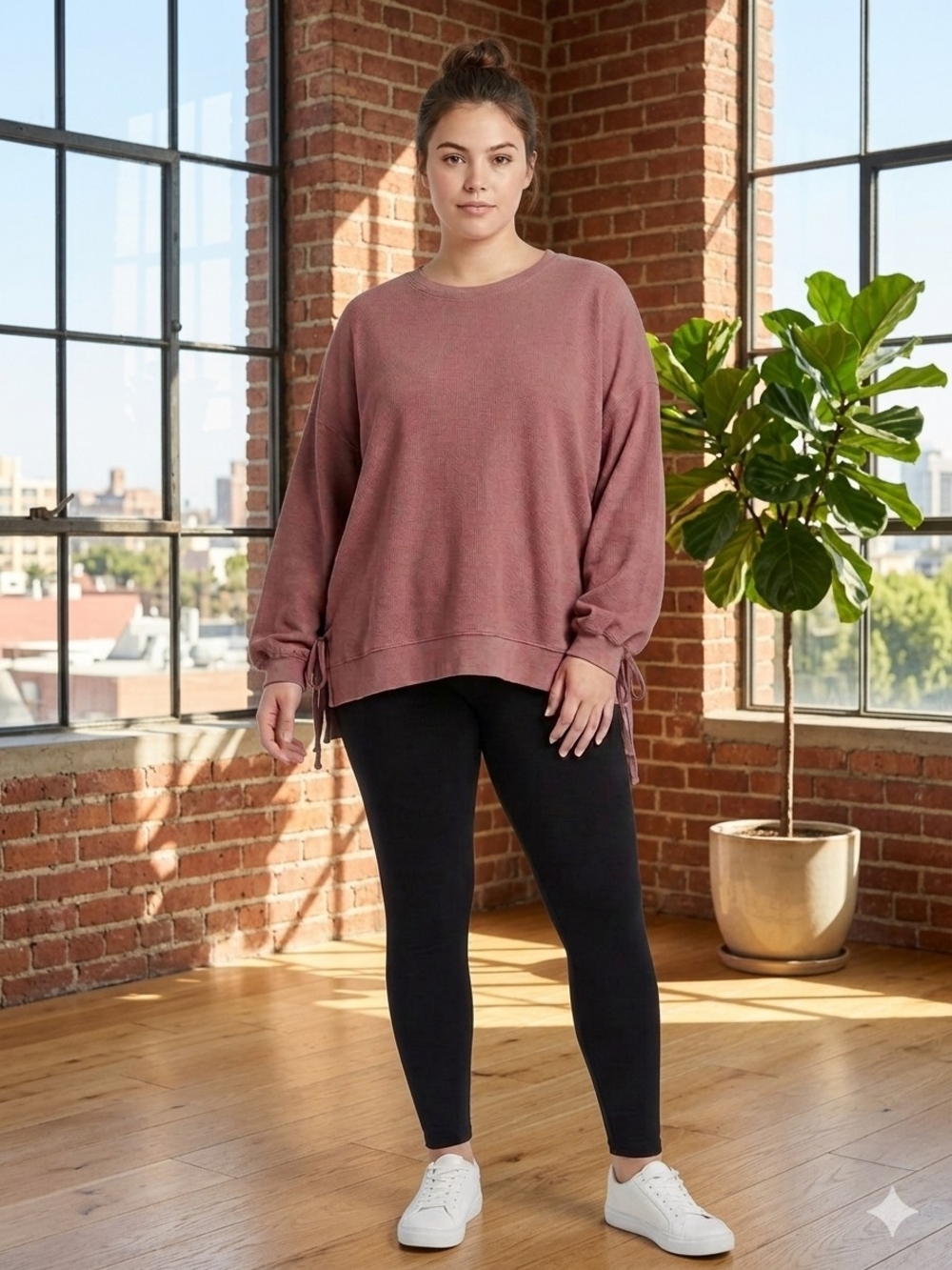 Women's Dusty Rose Pullover Sweatshirt with Side Tie Detail